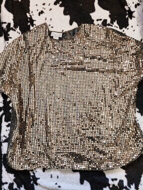 WOMEN'S 80'S SHIMMER GLAM TOP - GOLD